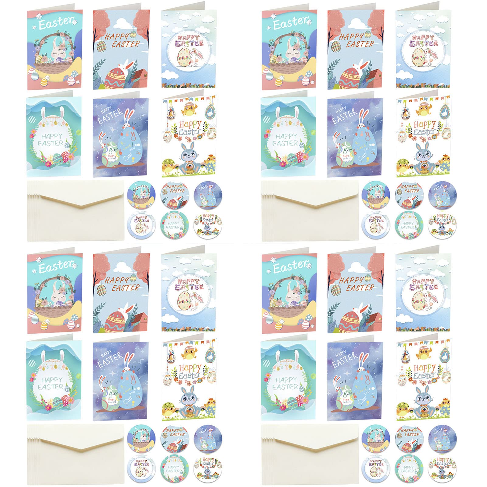 72 Pack Easter Greeting Cards with Envelopes & Bunny Egg Stickers - Bulk Easter Card Set for Kids, Family & Friends - Perfect for Easter Celebrations, Spring Parties & Classroom Activities (Multicolor)
