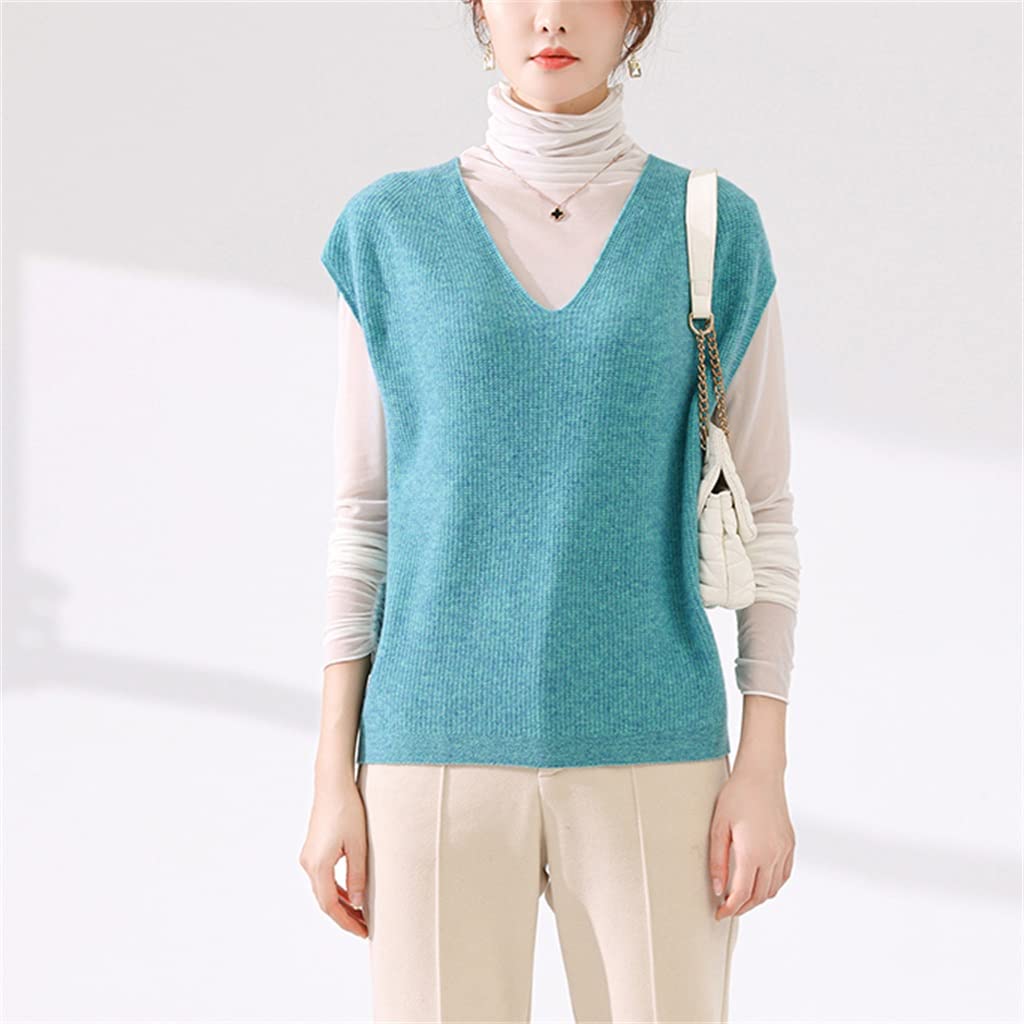 SKREOJF Women's V-Neck Sleeveless Wool Knit Vest - Solid Color Warm Sweater for All Seasons | Perfect for Layering in Spring & Fall | XL Size (Color A)