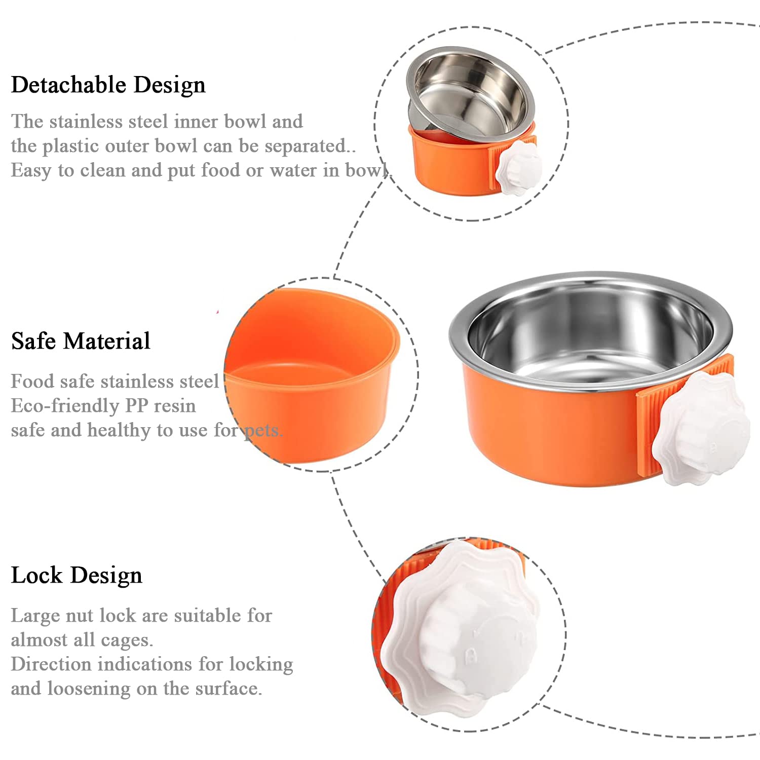 Stainless Steel Hanging Pet Crate Bowls - Removable Dog & Cat Feeder for Cages, Coops, Travel - Perfect for Puppies, Birds, Rats, Guinea Pigs, Rabbits & Hamsters (2 Pack) - Ideal for Home, Travel & Outdoor Use