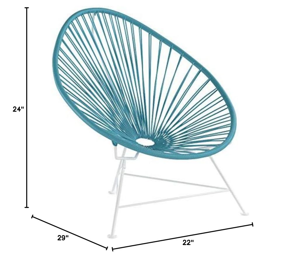 Innit Designs Baby Acapulco Chair - Blue Woven Rattan on White Metal Frame - Perfect for Nursery, Patio, or Kids' Room Decor