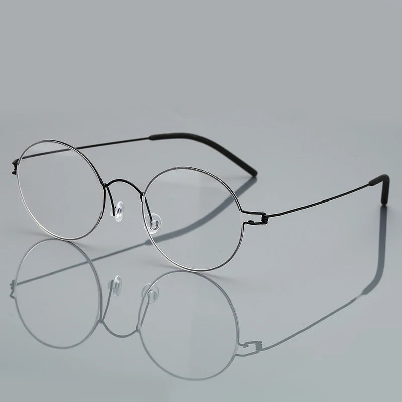 Stylish Black Titanium Full Rim Round Screwless Eyeglasses for Women - Perfect for Reading, Work & Everyday Fashion