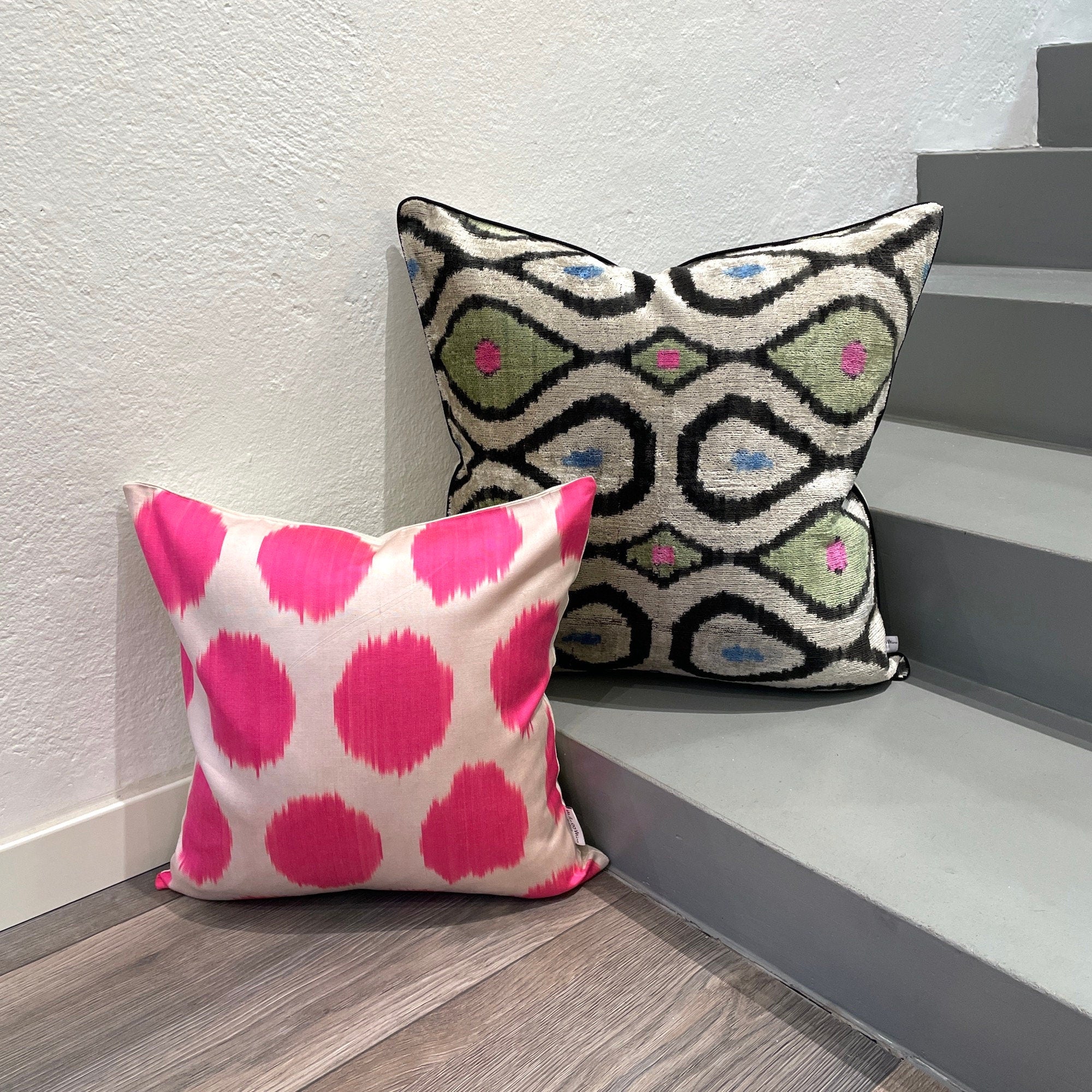Luxury Silk Ikat Cushion Cover - Neon Pink Bohemian Throw Pillow Case for Sofa, Bed & Home Decor | Perfect for Living Room, Bedroom & Boho Chic Interior Design