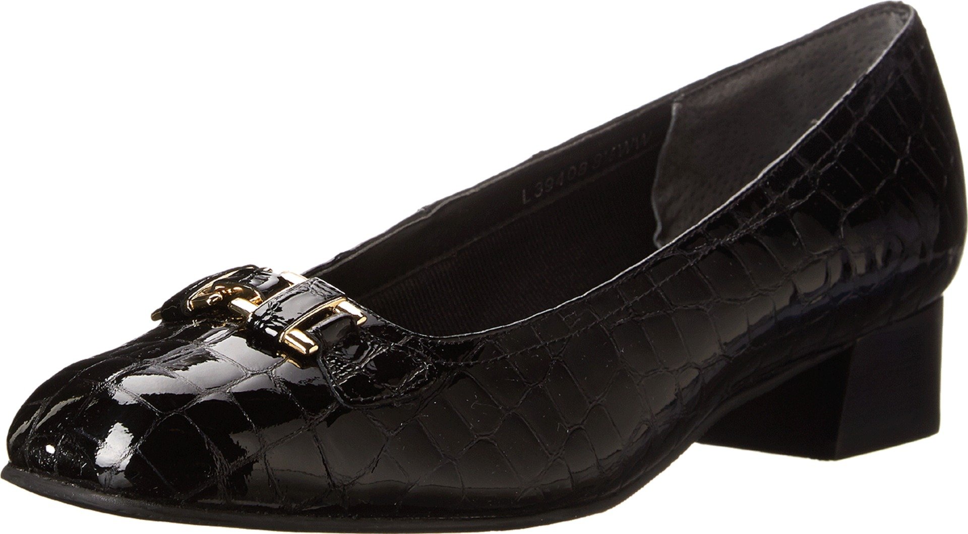Women's Lillian Black Croc Patent Leather Shoes with Rose Petals Design - Elegant Dress Shoes for Weddings, Parties & Formal Occasions