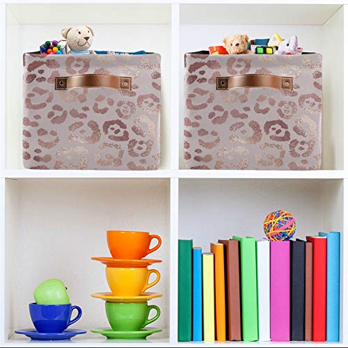 SEULIFE Rose Gold Leopard Print Pink Foldable Storage Basket - Large Collapsible Organizer Bin with Handles for Toys, Bathroom, Nursery & Closet - 2 Pack Storage Boxes for Home Organization & Kids Room Decor