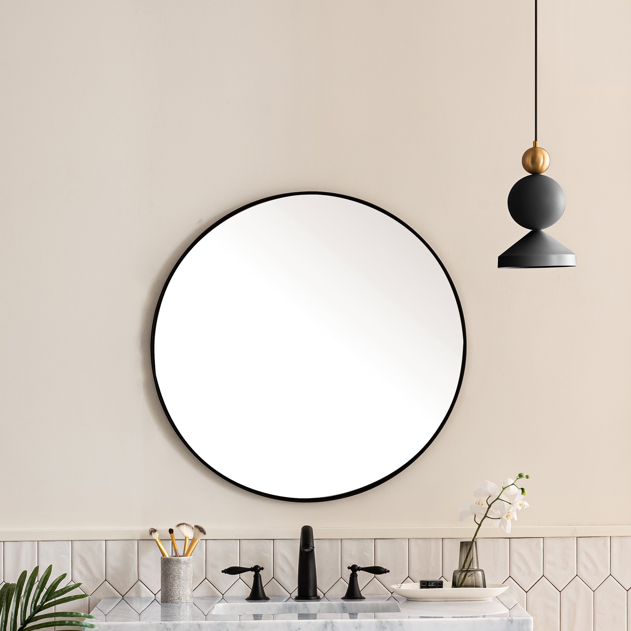 30 Inch Round Wall Mirror - Matte Black Finish - Modern & Minimalist Decor for Living Room, Bedroom, or Entryway