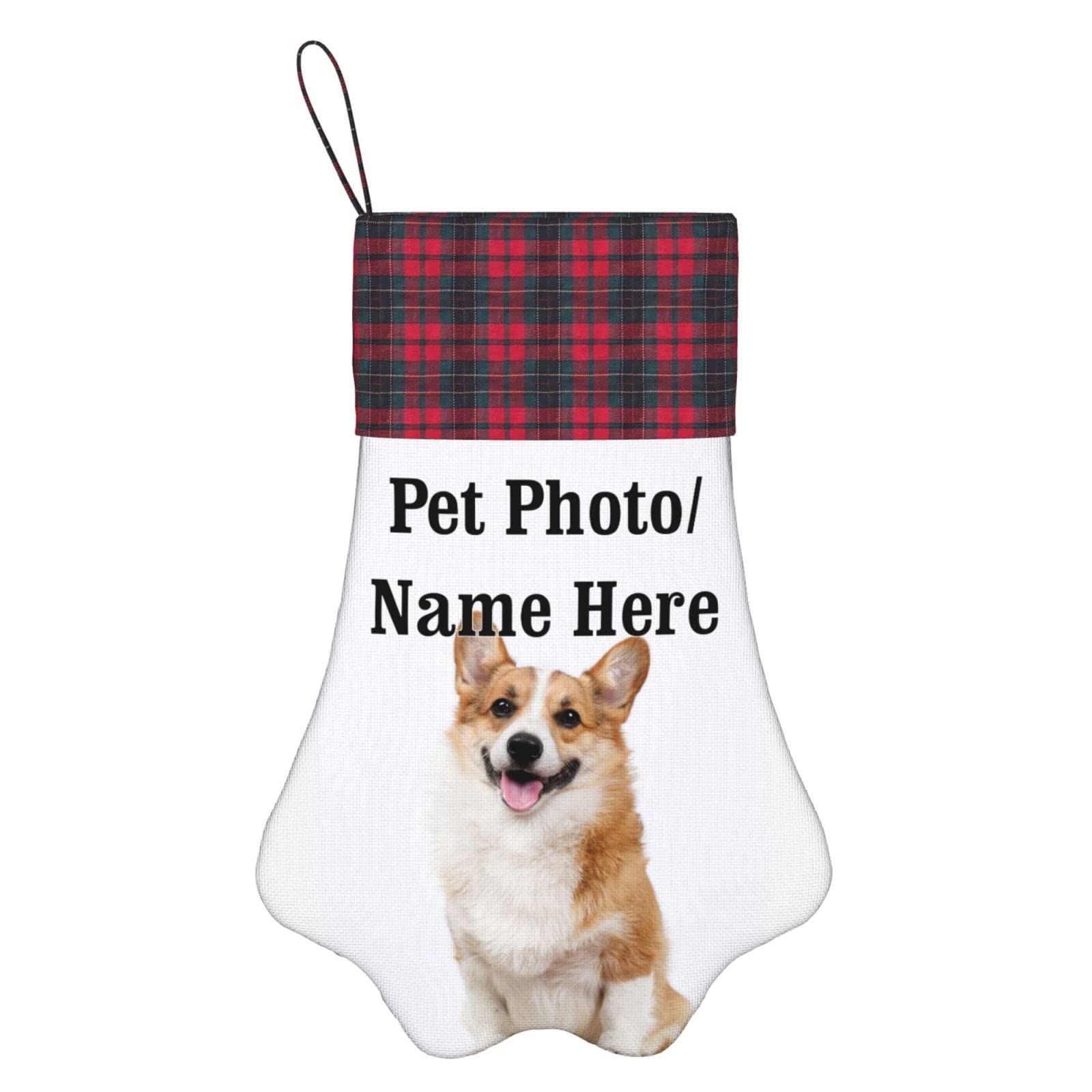 **Personalized Christmas Stocking for Dogs & Cats - Custom Paw Shaped Stocking with Pet Name & Photo - Holiday Decor Gift for Pet Lovers (Perfect for Fireplace, Tree, or Wall Decor)**
