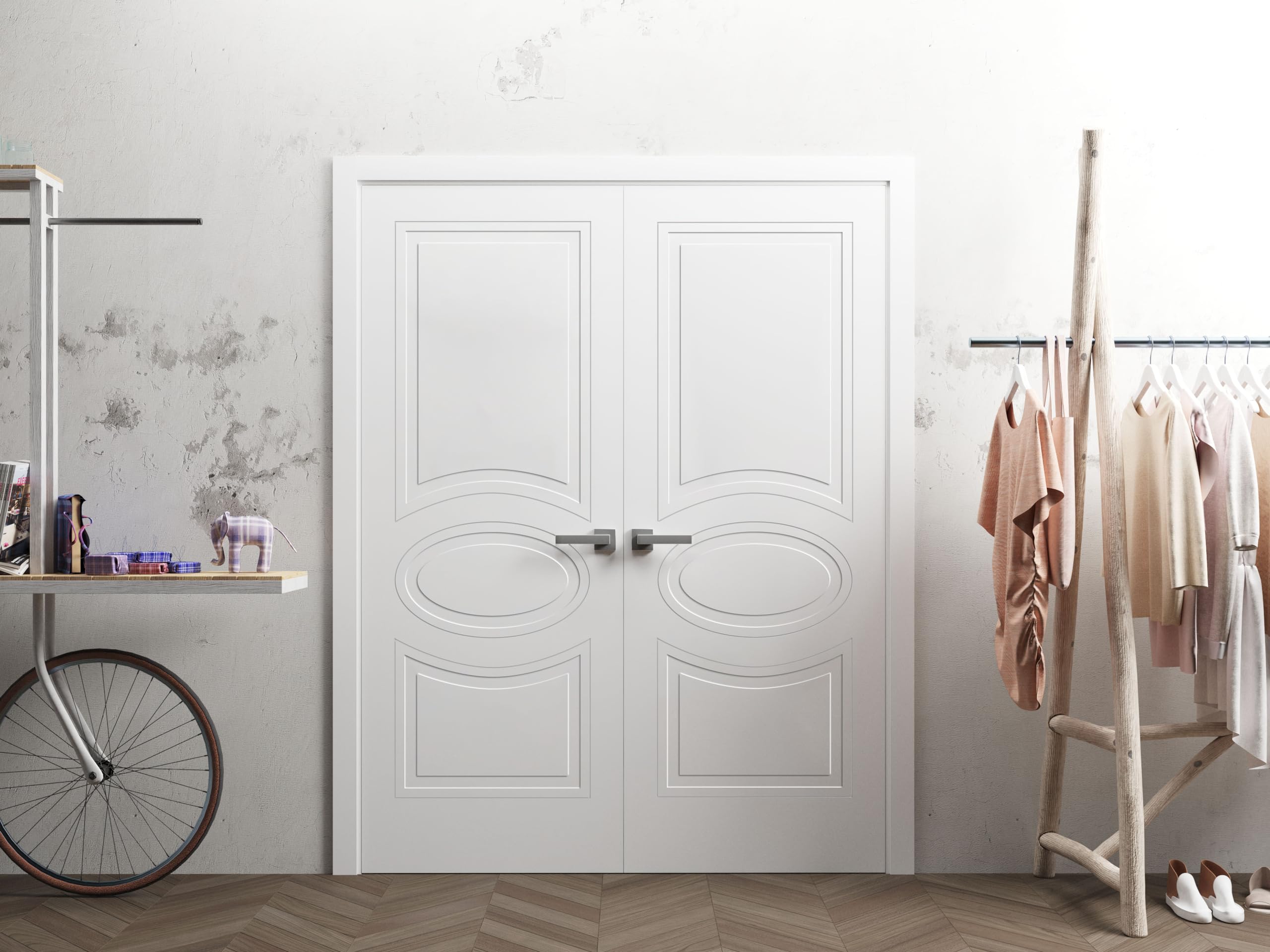 VDOMDOORS 72x80 Inch Solid French Double Doors - Mela 7001 Matte White Finish | Solid Wood Panel Frame | Modern Interior Doors for Bedroom, Closet & Living Room | Perfect for Home Renovation & Interior Design Projects