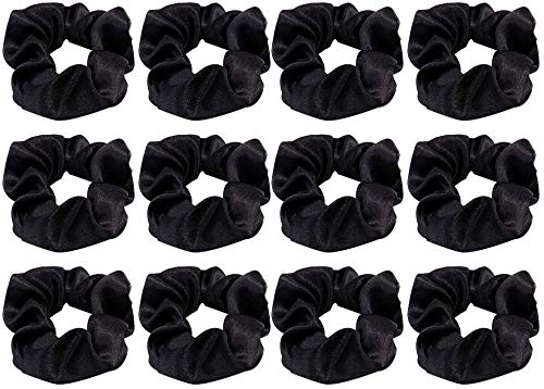 12pcs Black Fabric Scrunchies Hair Ties - Soft Elastic Hair Bands for Women & Girls (Perfect for Workouts, Office, or Everyday Styling)