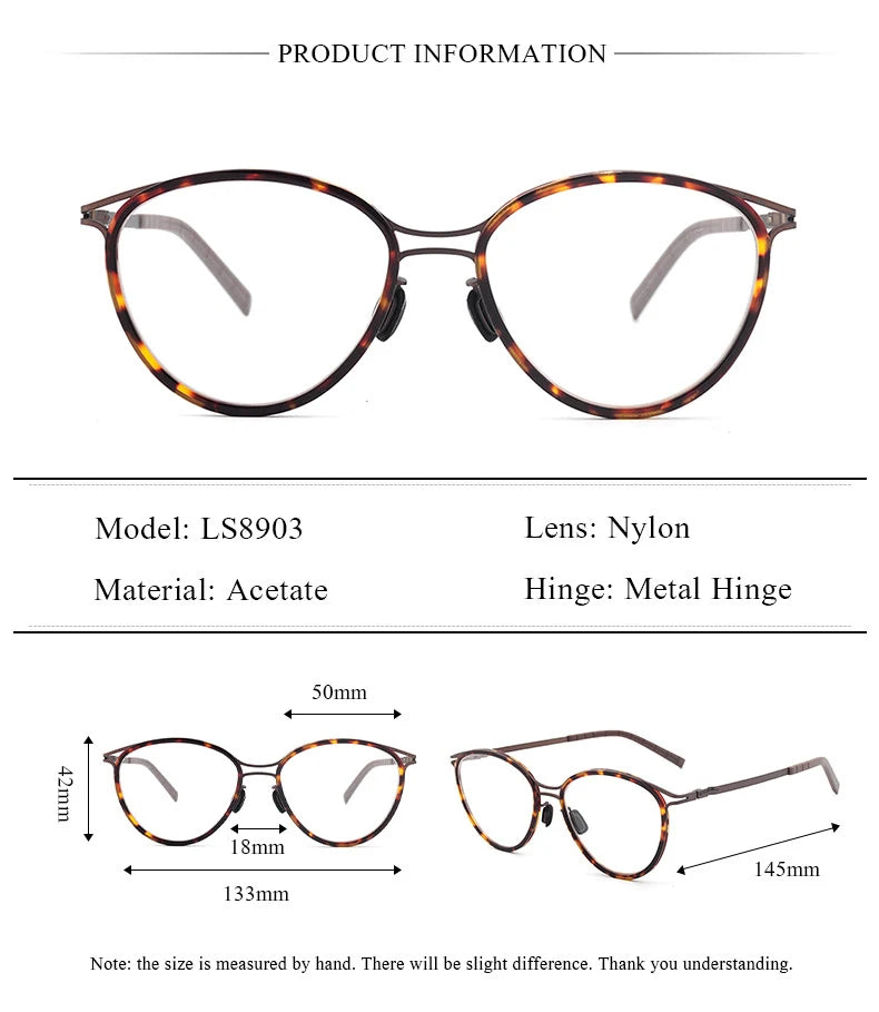 Stylish Men's Full Rim Round Acetate Titanium Eyeglasses Frame 89032 - Lightweight & Durable for Work, Reading & Daily Wear