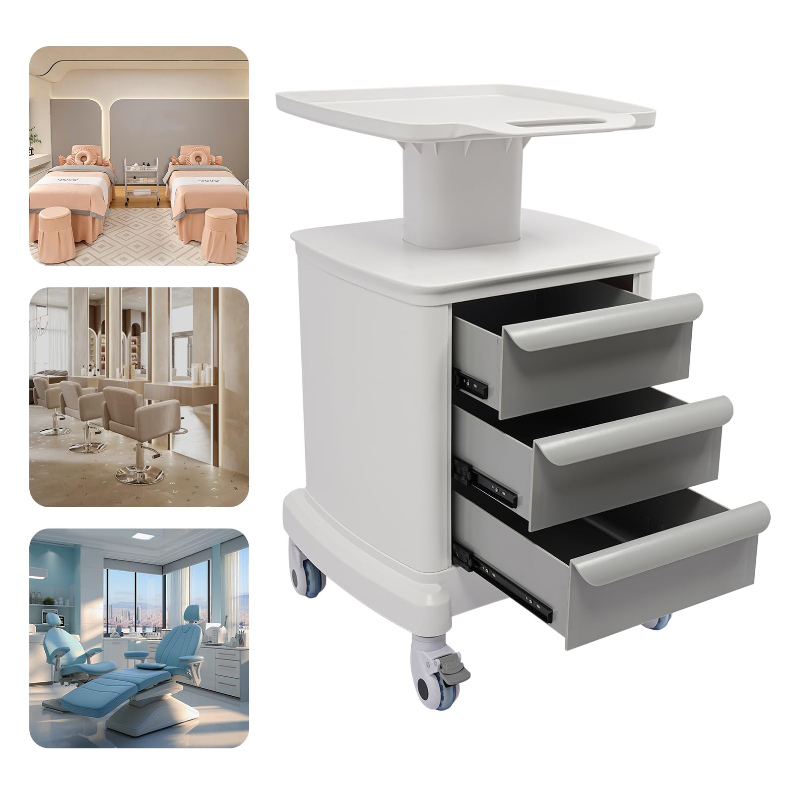 Medical Trolley Cart with 4 Drawers & Wheels - Mobile Lab Cart for Hospital, Ultrasound, Dental Clinic & Beauty Salon - 4-Tier Rolling Utility Cart with Laptop Tray - Ideal for Healthcare, Laboratory & Commercial Storage Use