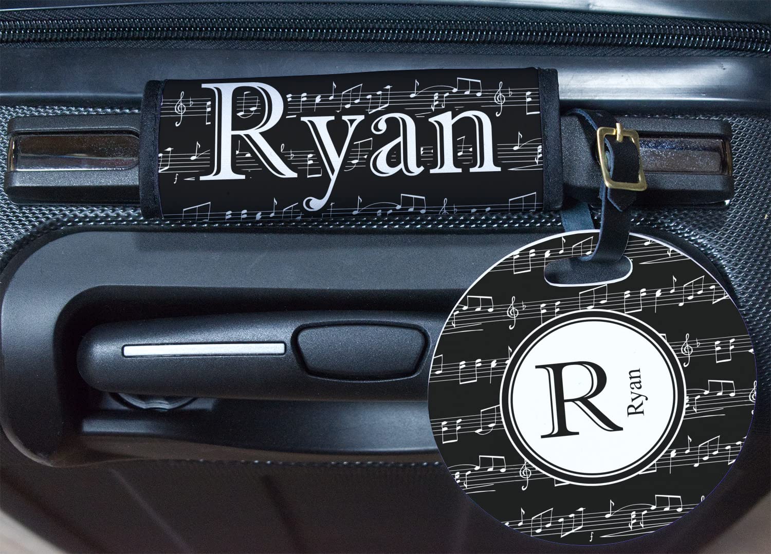Custom Engraved Musical Notes Luggage Tag - Round Plastic Travel ID Tag for Suitcases & Backpacks | Perfect for Musicians, Travelers & Gift Giving