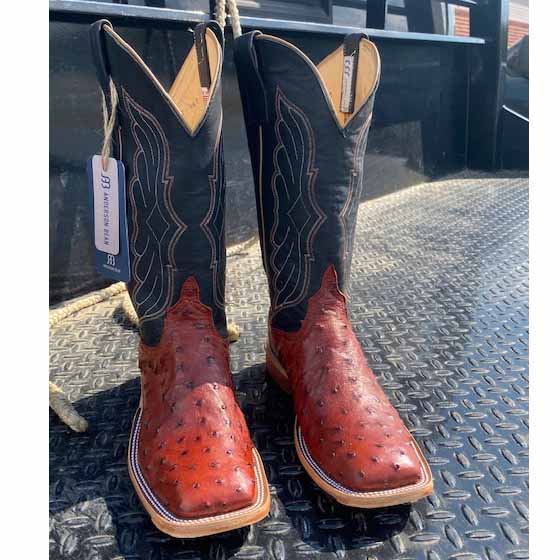 Anderson Bean Men's Almond Full Quill Ostrich Cowboy Boots - Western Style Leather Boots for Men - Perfect for Rodeo, Country Dancing & Casual Wear