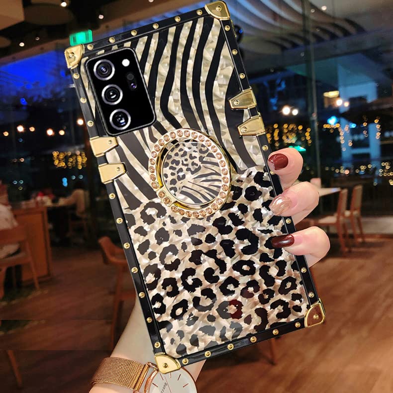 Samsung Galaxy A20 30 Case - Fashion Glitter Bling Leopard Print Soft Phone Cover with Finger Ring Grip & Kickstand for Women Girls | Perfect for Everyday Use, Travel, and Work