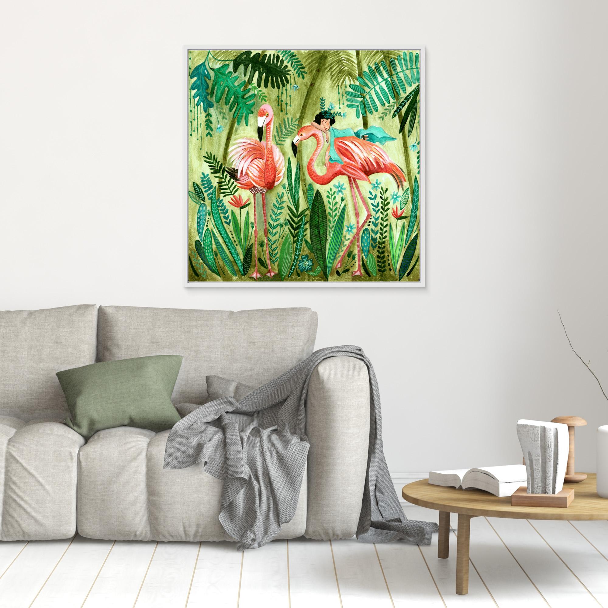 Flamingo Jungle Canvas Print by Caroline Bonne Müller - Tropical Wall Art for Living Room, Bedroom & Office Decor