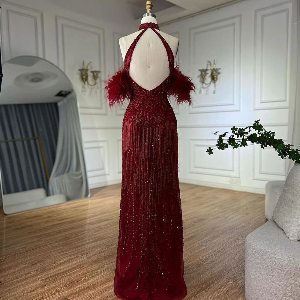 Elegant Silver Mermaid Evening Dress with Beaded Tassels - Sexy Split Open Back Party Gown for Women | Perfect for Prom, Cocktail Parties & Special Occasions