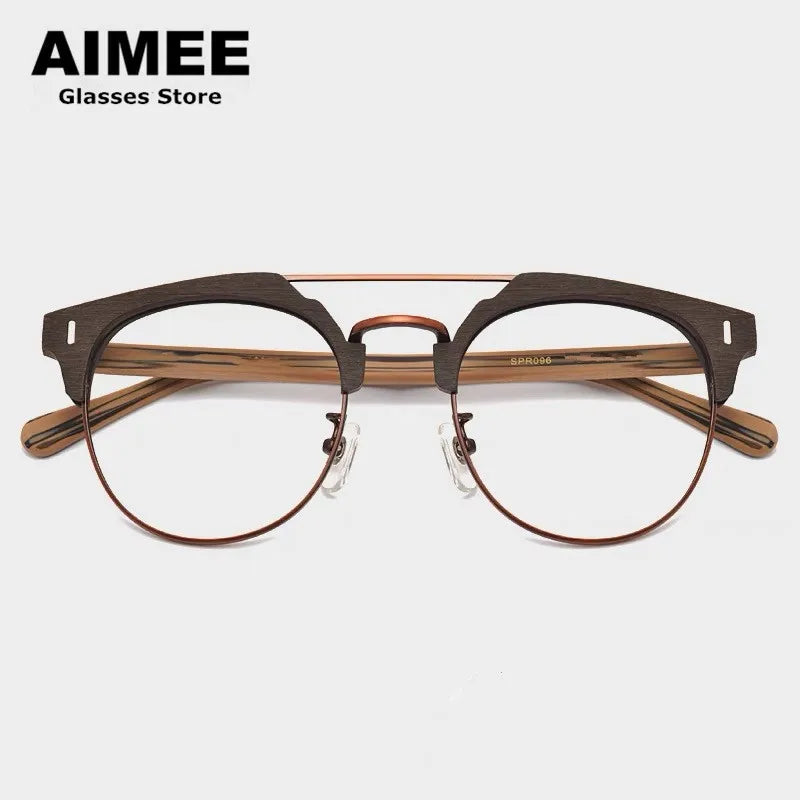 Aimee Unisex Full Rim Round Double Bridge Acetate Alloy Eyeglasses 1093 - Stylish Retro Frame for Men & Women - Perfect for Reading, Work, and Fashion Accessories
