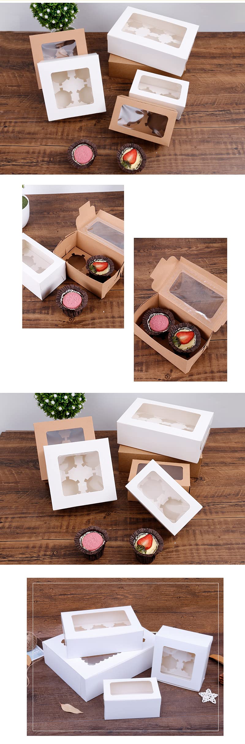 Mayata 10-Pack White Bakery Boxes with Clear Window - Perfect for Cakes, Pastries, Cookies, Pies & Cupcakes | Includes Cake Cutlery, Decorative Stickers & Ribbons | 2 Cake Carriers (16x9x7.5cm) | Ideal for Bakeries, Dessert Shops & Home Baking Gifts