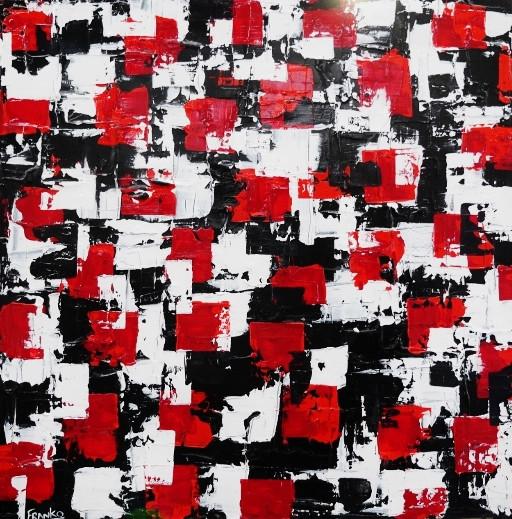 Red and Black Abstract Geometric Painting 120cm x 120cm - Modern Wall Art for Living Room, Bedroom & Office Decor