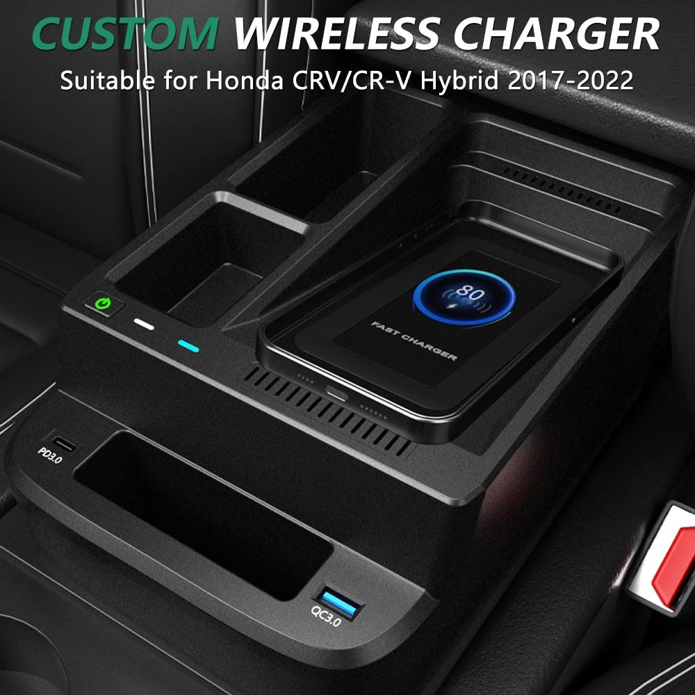 Fast Wireless Car Charger for Honda CR-V/CRV Hybrid 2017-2022 | 15W Qi Fast Charging Pad & Center Console Organizer | Perfect for iPhone, Samsung & Android Phones | Ideal for Commuting, Road Trips & Daily Driving