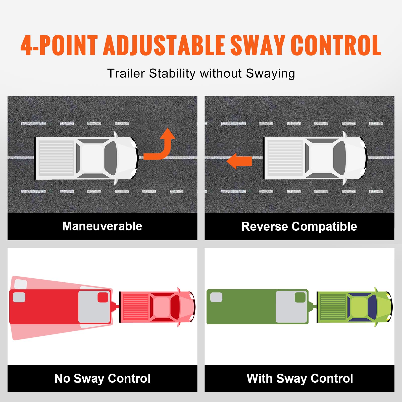 VEOVR 1,000 lbs Weight Distribution Hitch Kit with Sway Control - 2-in Solid Steel Shank & 2-5/16