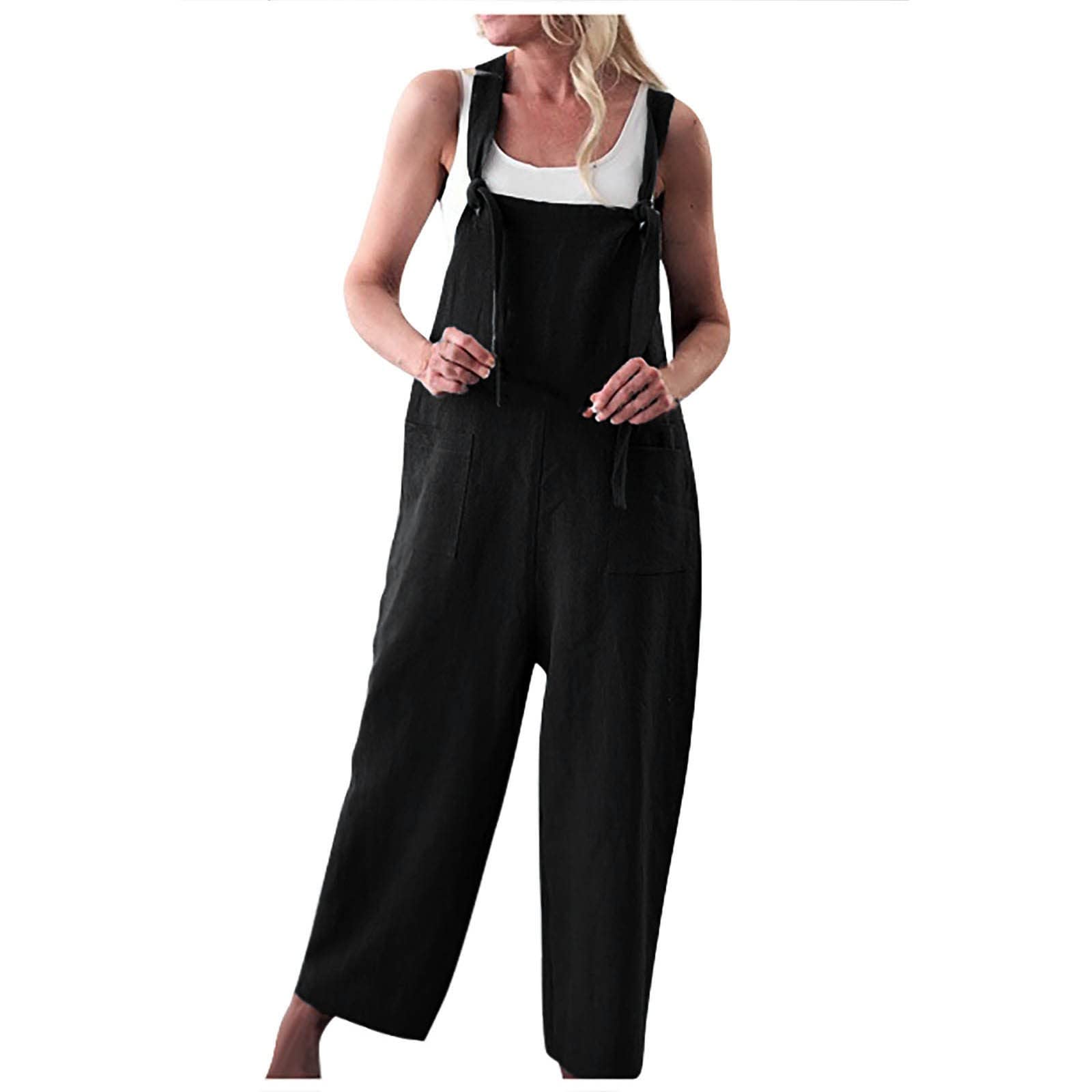 RIJJTRP Women's Summer Jumpsuit - Solid Color Sleeveless Romper with Adjustable Straps & Pockets | Casual Beachwear, Vacation Outfit, Summer Fashion