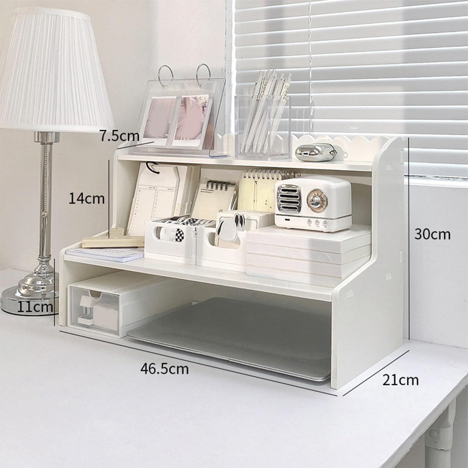 Wooden Desk Organizer - Large Wood Storage Shelf Rack for Home Office | Desktop Organizer Cabinet with Drawers | Perfect for Office Supplies, Stationery & Home Organization