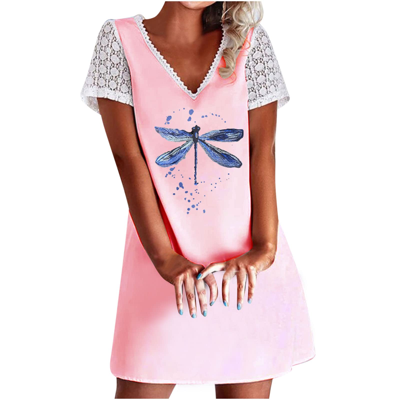 HUERTOP Women's Floral Print Summer Dress 2022 - Sexy Casual Short Sleeve V-Neck Dress for Beach, Vacation & Daily Wear