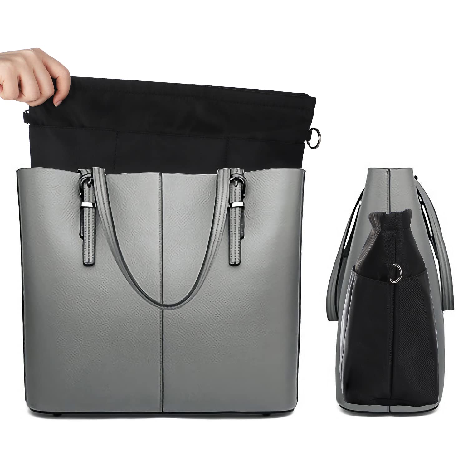Sightor Handbag Organizer Insert - Large Nylon Purse Organizer for Tote Bags, Black | Keep Your Bag Neat & Organized | Perfect for Work, Travel & Daily Use