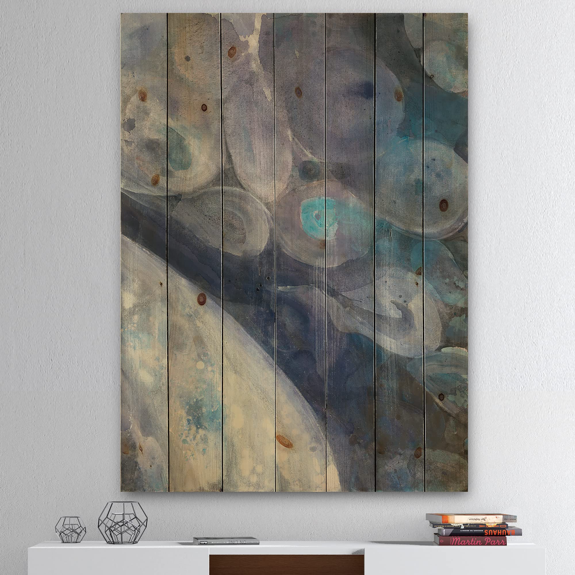 Into The Indigo Stream Nautical Coastal Wood Wall Art - Blue Abstract Wooden Wall Panels Printed on Natural Pine - Perfect for Beach House Decor, Living Room Accent Wall & Coastal Themed Interiors