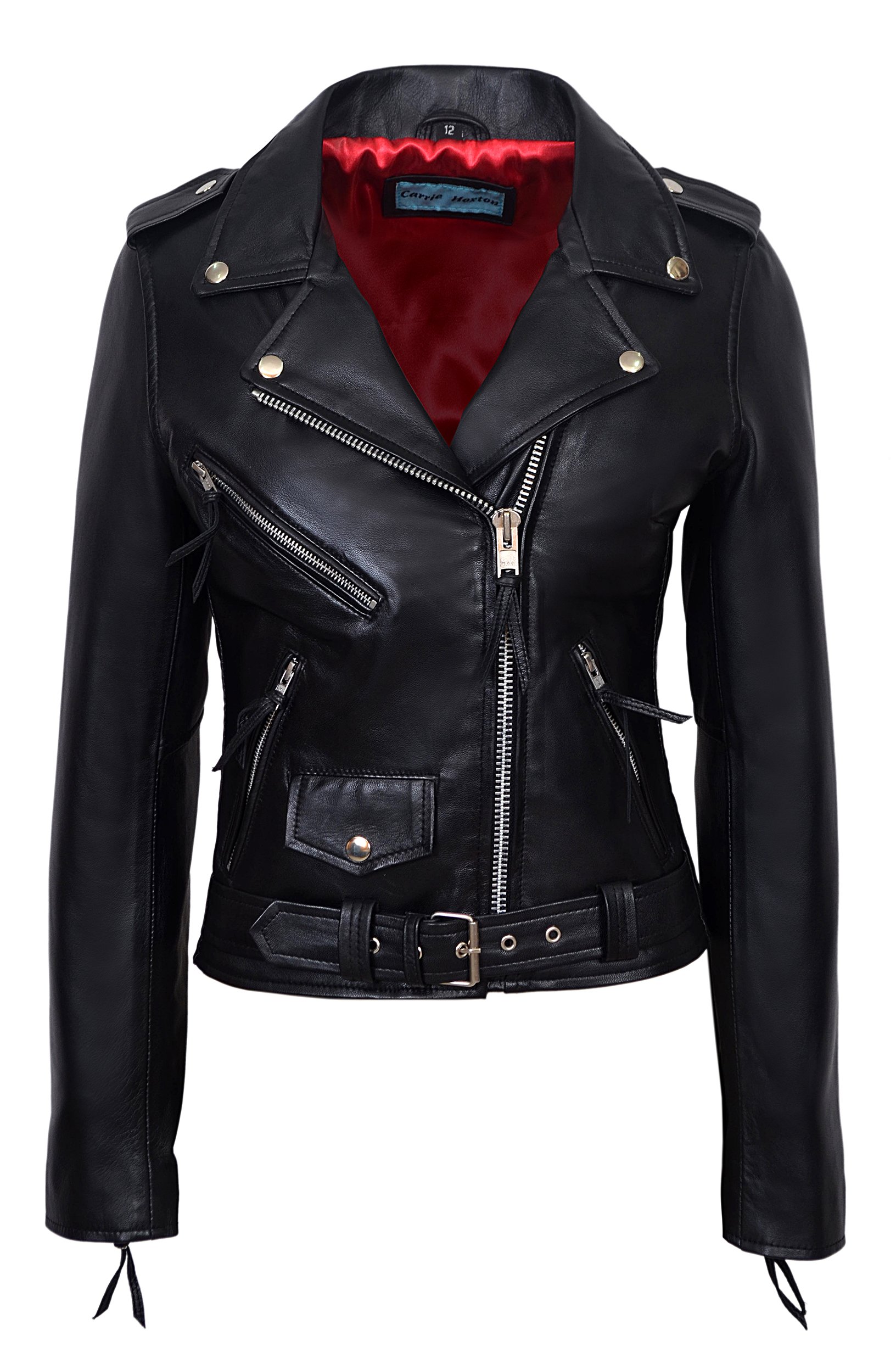 Valentine's Day Women's Black & Red Lined Genuine Leather Biker Jacket - Stylish Fitted Urban Motorcycle Jacket for Dating, Night Out & Casual Wear