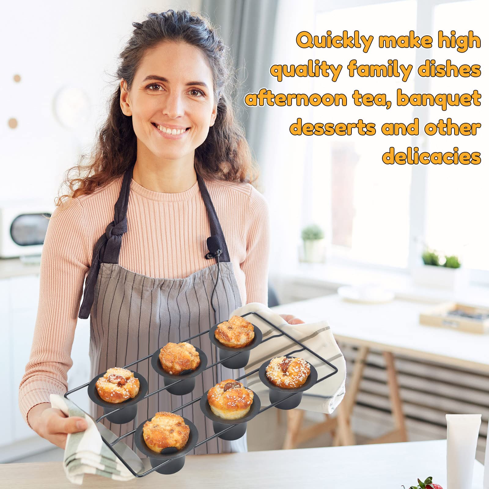 Shellwei 2-Piece Nonstick Popover Pan Set - 12 Cup Muffin Pan for Baking Cupcakes, Quiches, Frittatas & Pudding Cakes - Heavy Duty Bakeware for Oven, Perfect for Home Baking, Holiday Treats & Party Desserts (Black)