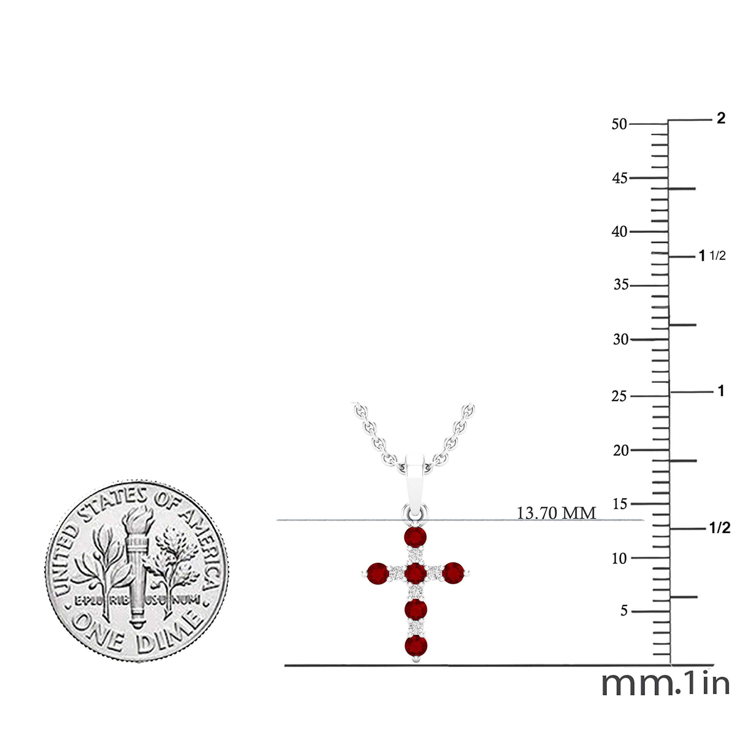 14K Solid White Gold Round Ruby & Diamond Women's Cross Pendant Necklace with Silver Chain | Elegant Jewelry Gift for Christmas, Baptism & Special Occasions