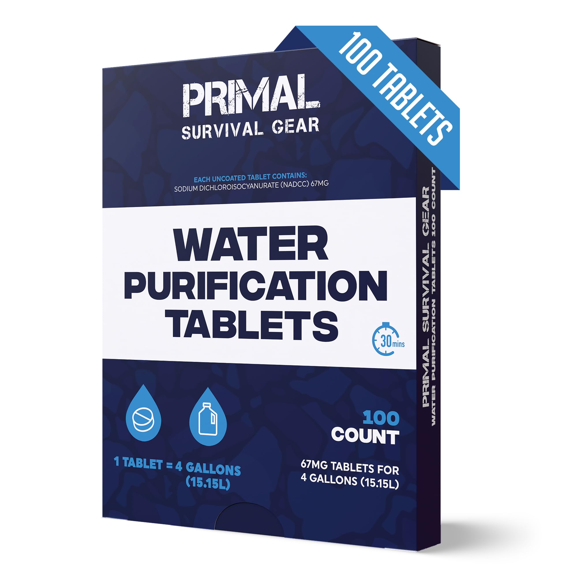 Emergency Water Purification Tablets - 100 Pack Portable Water Treatment for Hiking, Camping & Survival - EPA Approved Drinking Water Filtration System - Ideal for Outdoor Adventures, Natural Disasters & Emergency Preparedness