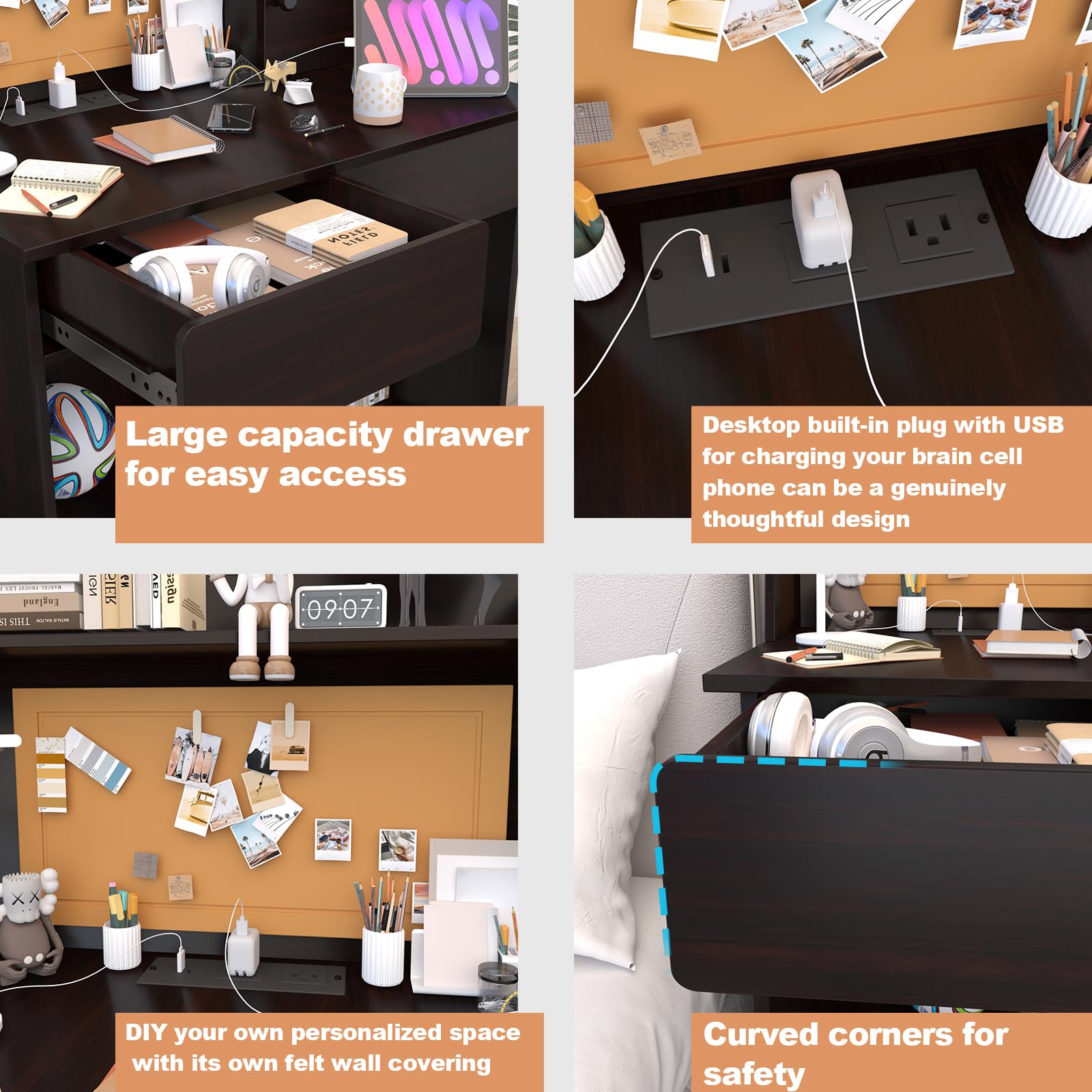 **Espresso Kids Desk and Chair Set for 5-12 Year Olds - Adjustable Children's Study Table with Storage Drawers, Bookshelf & USB Charging Station - Perfect for Homework, Online Learning & Crafting**