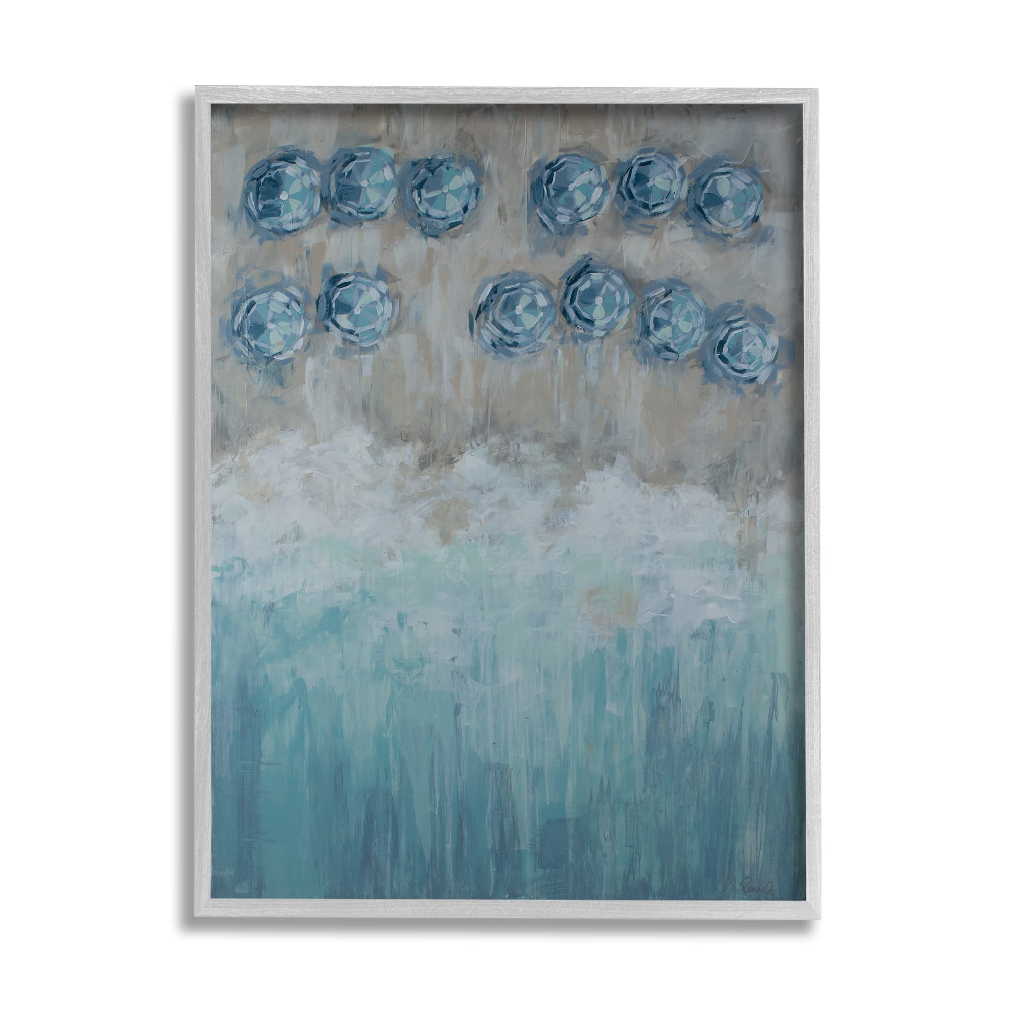 Stupell Industries Abstract Blue Umbrella Ocean Beach Painting - Grey Framed Coastal Wall Art 24