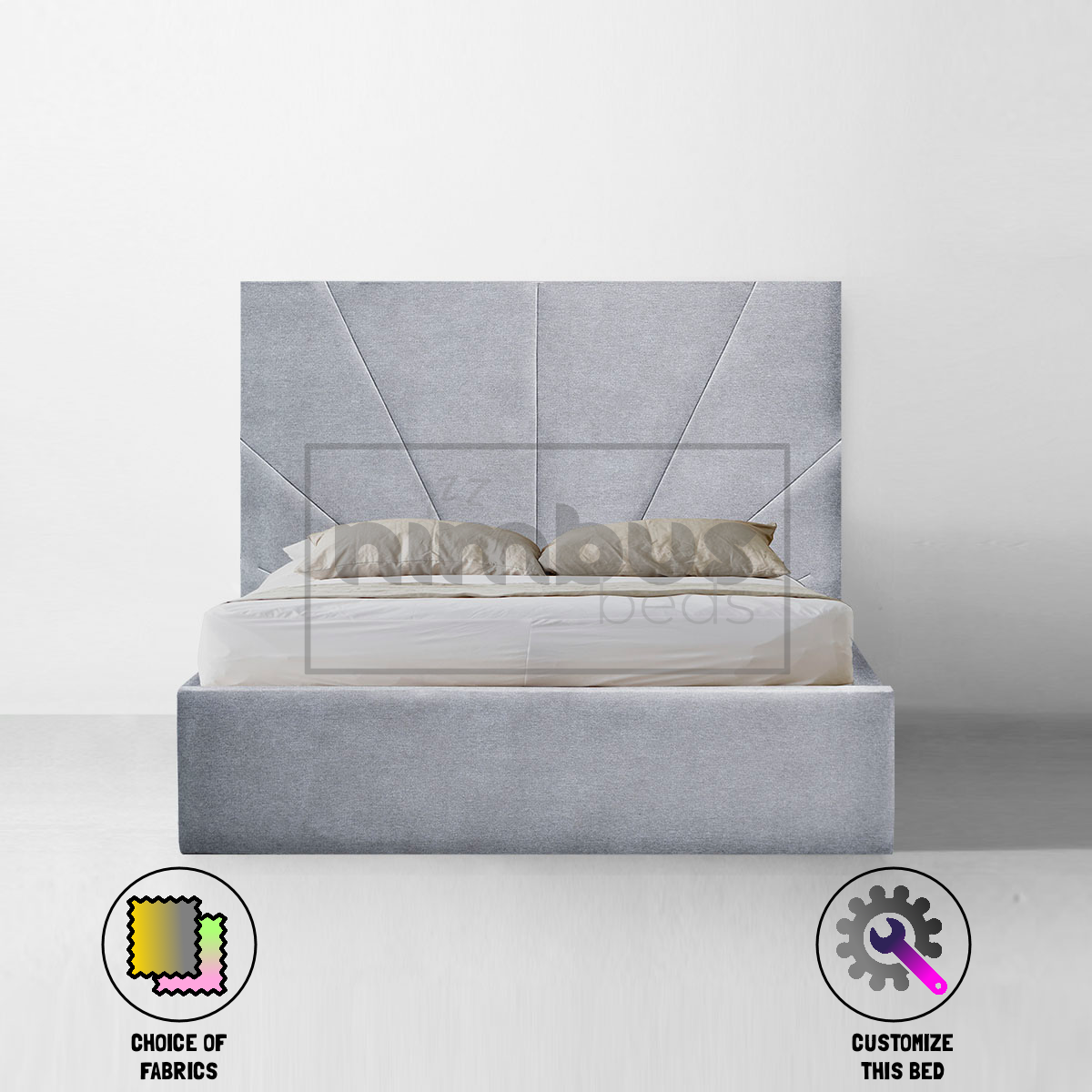 Modern Sunset Bed Frame - Queen Size Wooden Platform Bed with Headboard & Storage - Perfect for Bedroom, Guest Room & Small Spaces