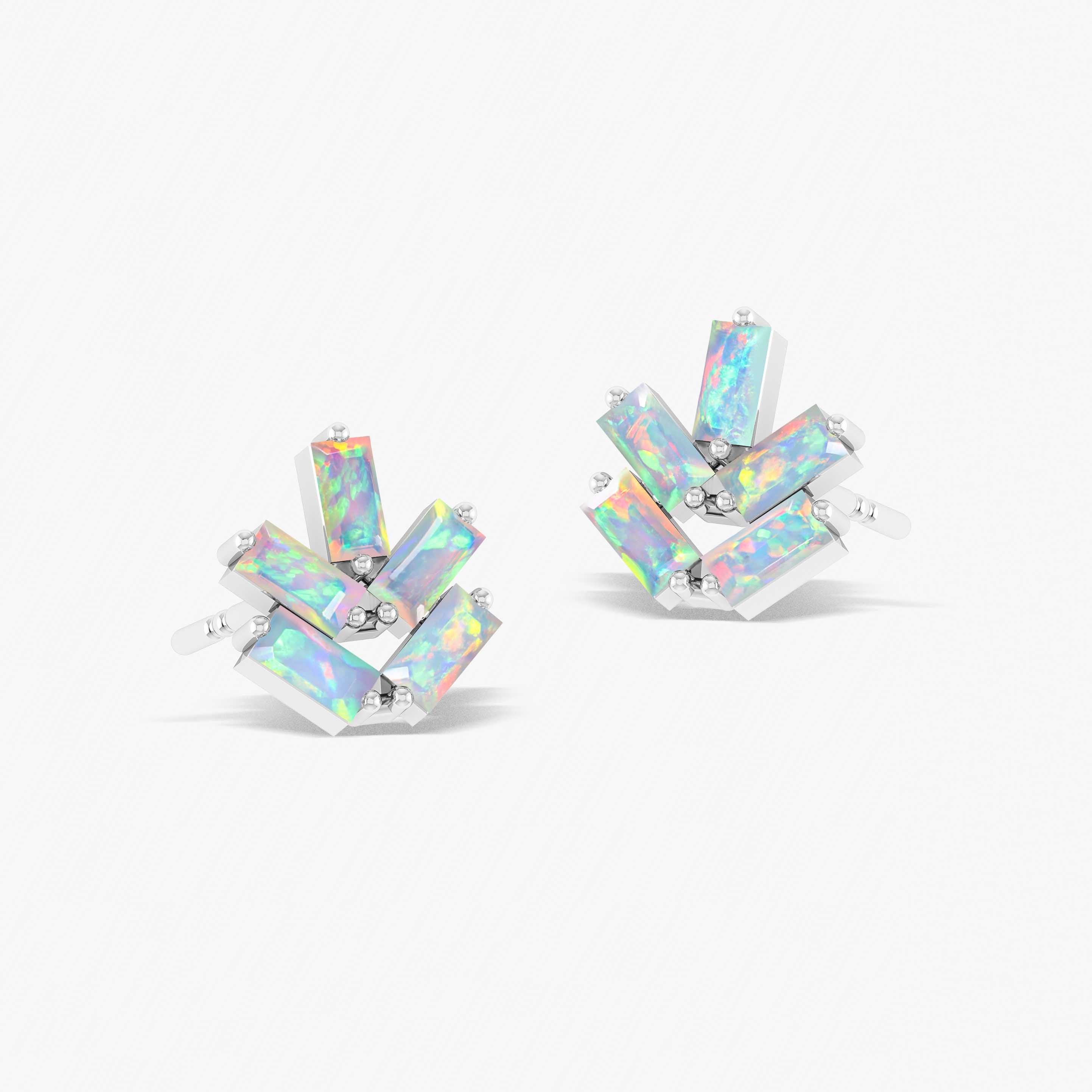 White Opal Baguette Stud Earrings for Women - Dainty Minimalist Stone Jewelry - Perfect for Everyday Wear, Office & Special Occasions