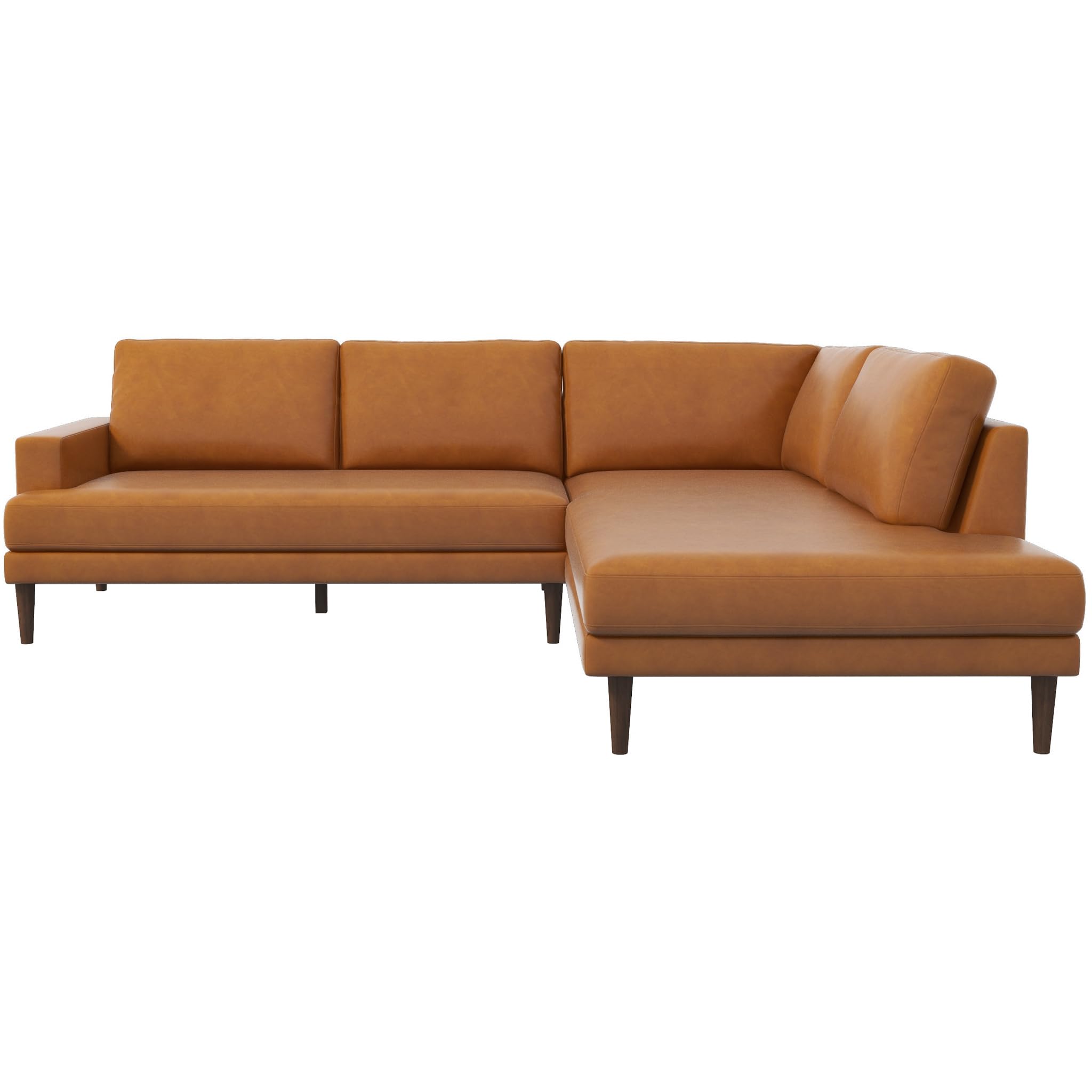 ASHCROFT Harmon Pillow Back Genuine Leather Upholstered Right-Facing Sectional Sofa in Tan | Premium Leather Living Room Furniture for Modern Home & Office | Comfortable Seating for Family Gatherings & Relaxation
