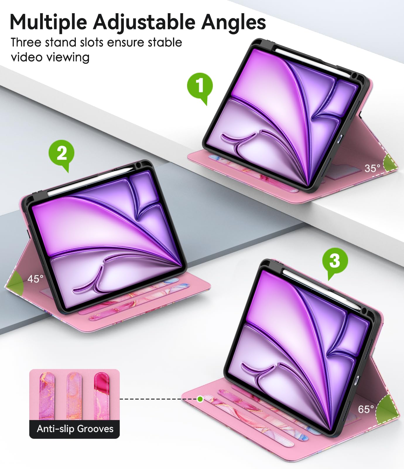 Premium Marble Pink iPad Case for iPad Air 5th/4th Gen & iPad Pro 11 inch - Slim Folio Cover with Apple Pencil Holder, Multi-Angle Stand, Auto Wake/Sleep | Perfect for Work, School & Travel Protection