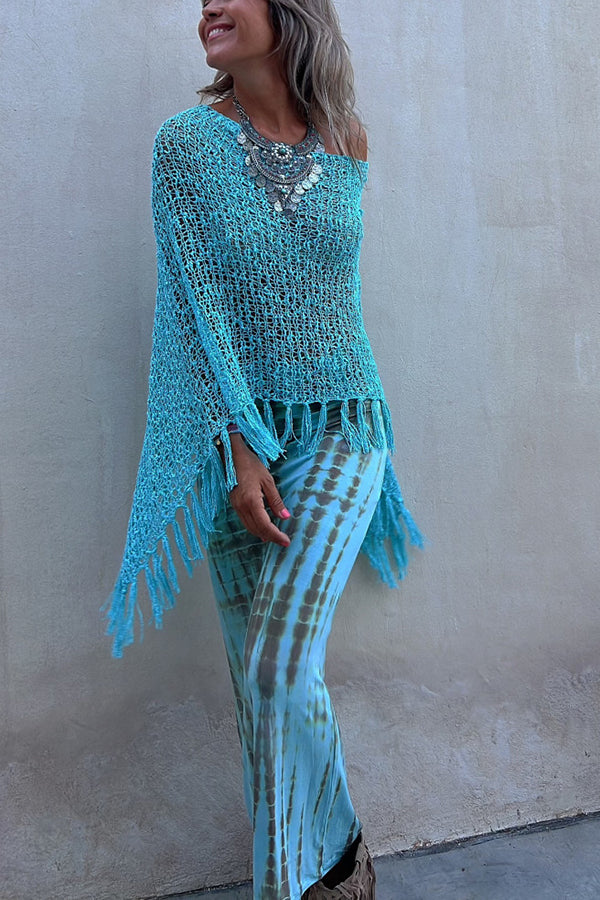 Stylish Sunset Breeze Hollow Out Tassel Knit Cover Up Top - Beachwear, Poolside, Summer Vacation Outfit