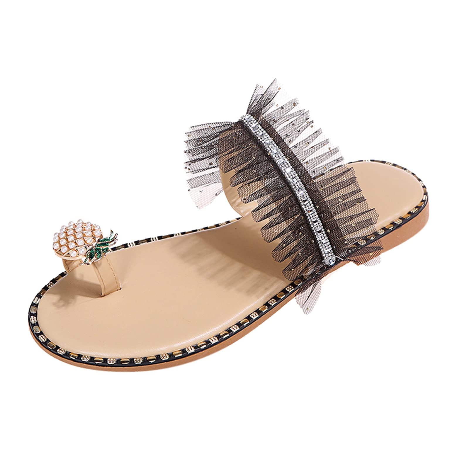 TUSANG Women's Bohemian Pearl Flat Sandals - Casual Summer Beach Slippers for Outdoor, Vacation & Boho Fashion