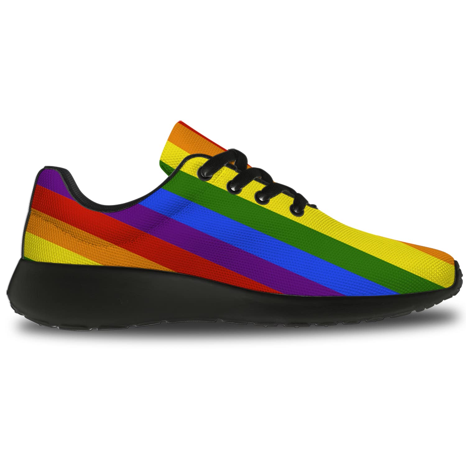 Rainbow Flag LGBTQ Running Shoes for Men & Women - Comfortable Walking & Tennis Sneakers - Gay Pride LGBT Lesbian Shoes - Size 11.5 Men/14 Women Black - Perfect for Pride Parades, Workouts & Casual Wear
