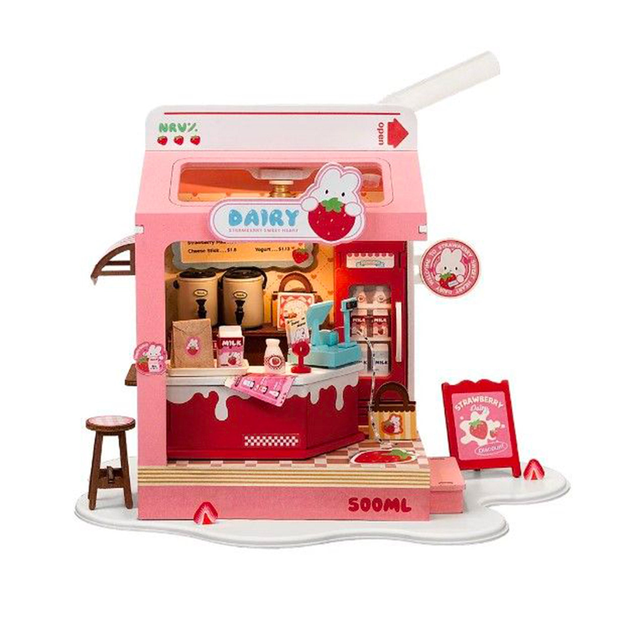 DIY Miniature House Kit - Strawberry Milk Box Toy for Kids, Creative Craft Gift for Girls & Boys - Perfect for Playtime, Room Decor & Birthday Presents