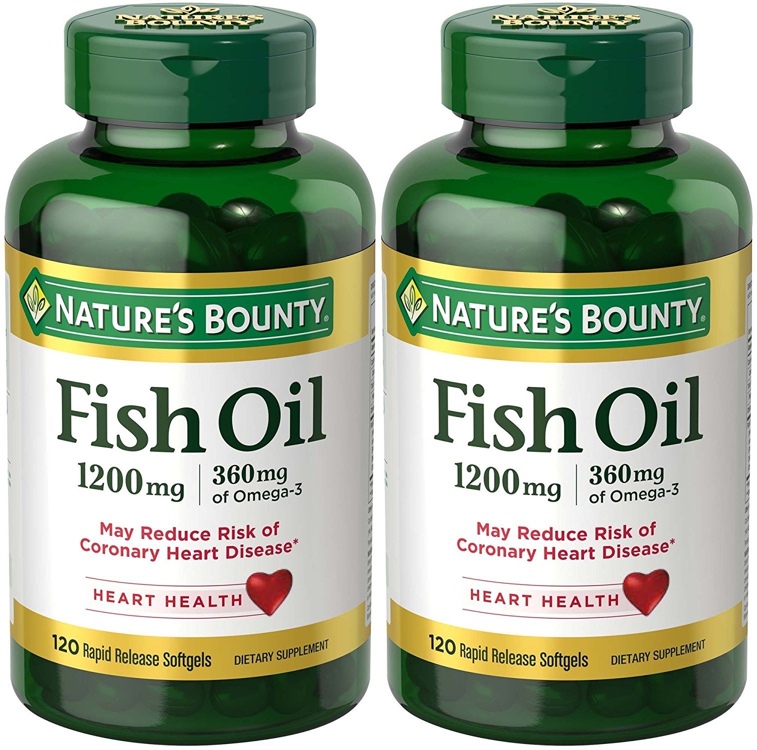 Nature's Bounty Fish Oil 1200mg Omega-3 Supplement - 240 Softgels (2 Pack of 120 Count) for Heart, Brain & Joint Health - Supports Cardiovascular Function & Cognitive Performance