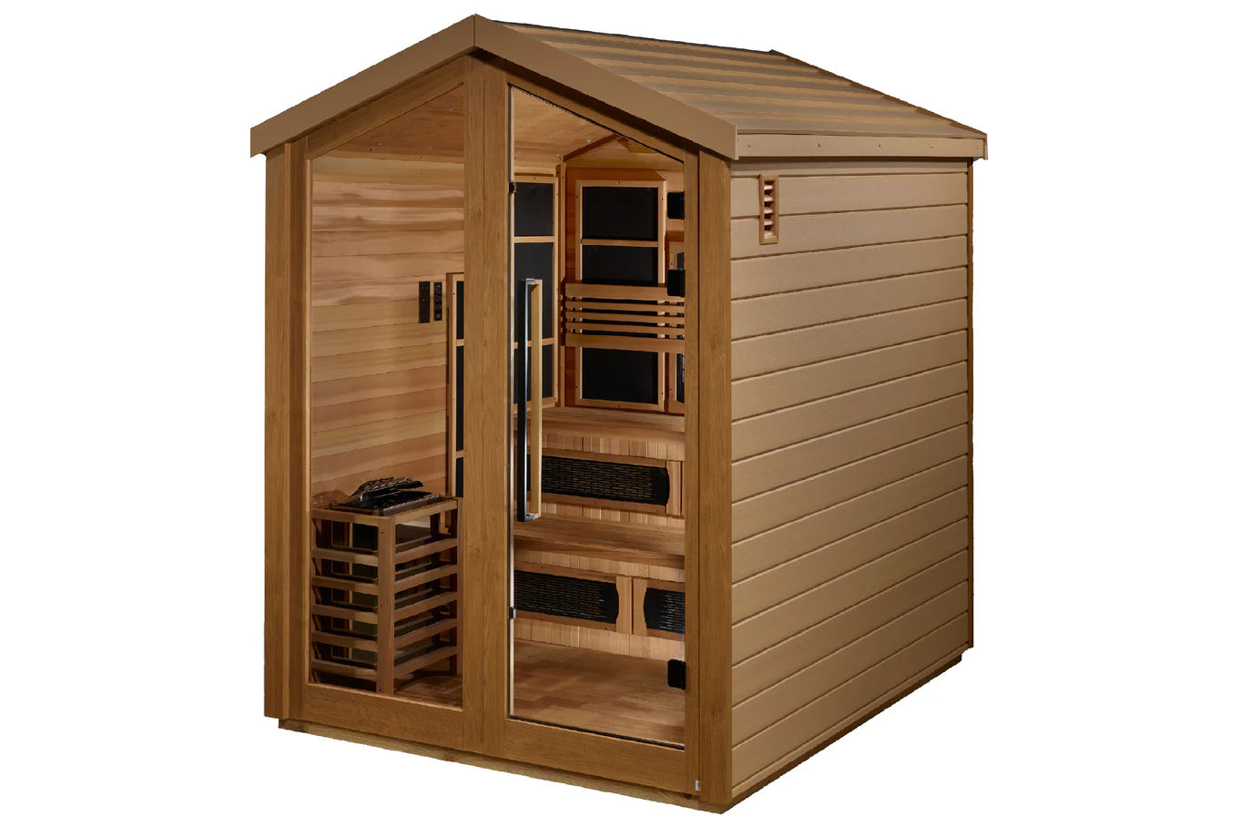 Golden Designs Kaskinen 6-Person Hybrid Full Spectrum Infrared Outdoor Sauna for Relaxation & Detox - Perfect for Backyard, Patio or Garden Use