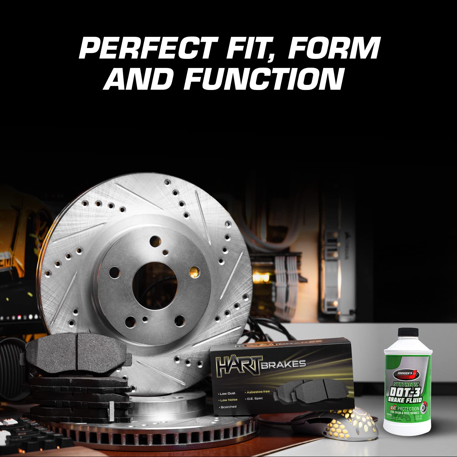 High-Performance Hart Front & Rear Brake Pads and Rotors Kit - Semi-Metallic Brake System Replacement for Smooth Stopping | Perfect for Daily Commuting, Highway Driving & Heavy-Duty Vehicles