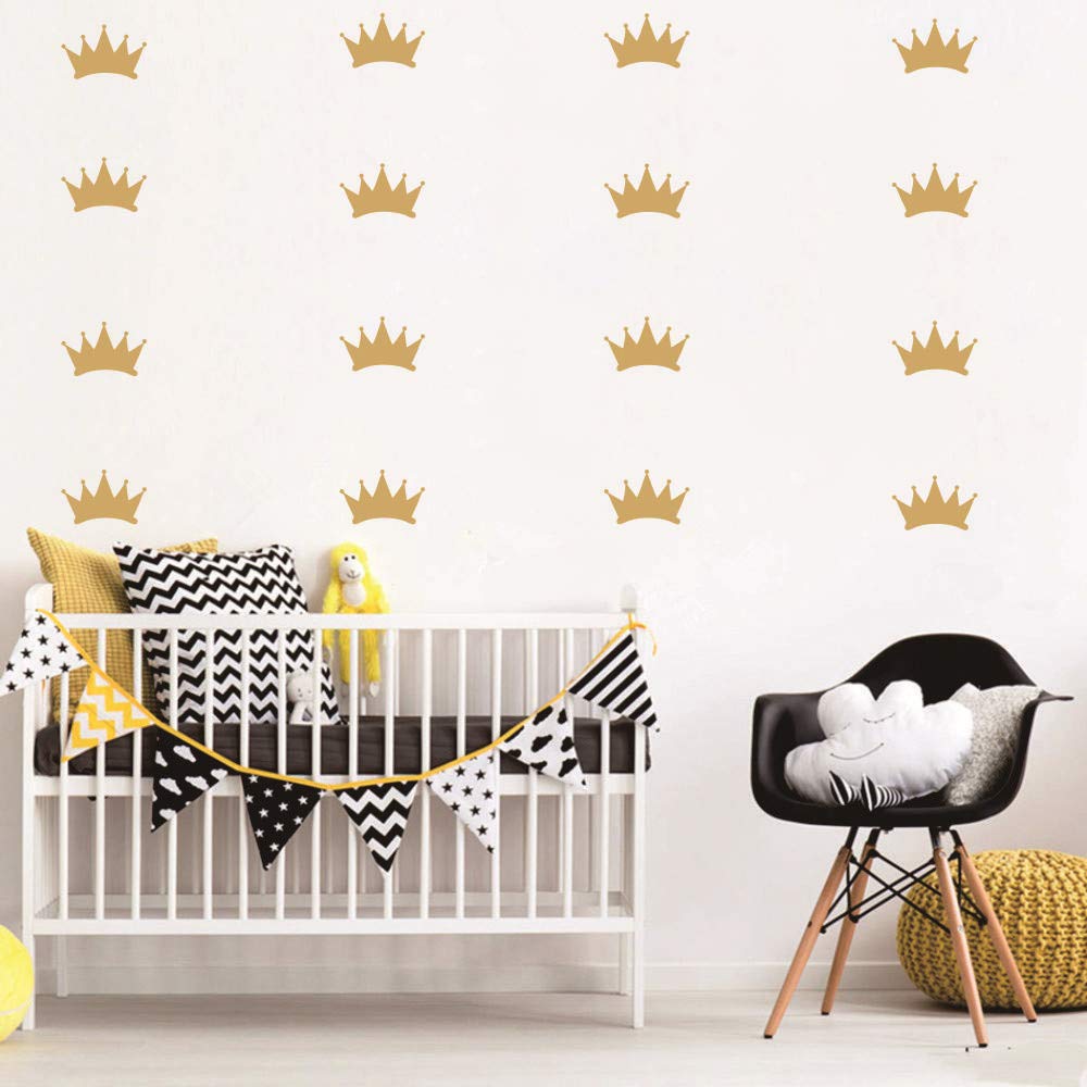 48-Piece Princess Crown Wall Stickers Set - Gold Vinyl Decals for Girls Room Decor, Nursery, Kids Art & DIY Wall Murals - Perfect for Bedroom, Playroom & Birthday Party Decorations