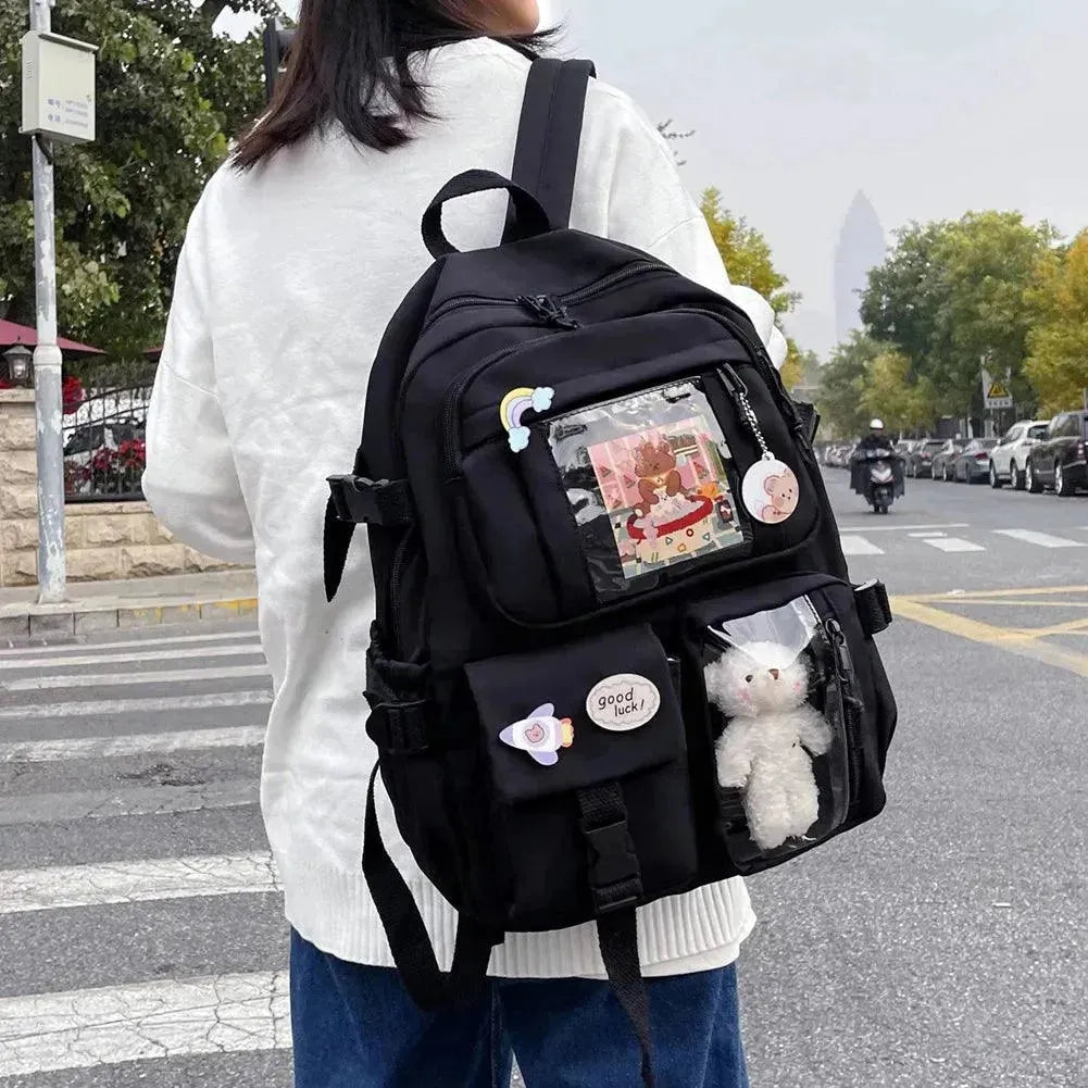 Cute Transparent Bear Backpack for School, Travel & Cosplay - Kawaii Animal Print Rucksack for Girls & Teens