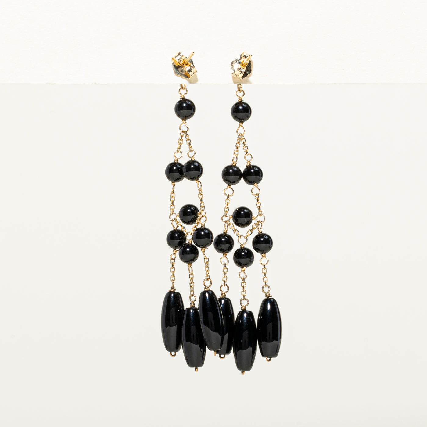 14K Gold Onyx Bead Dangling Earrings for Women - 14.60ctw Black Gemstone Jewelry - Perfect for Parties, Weddings & Evening Events