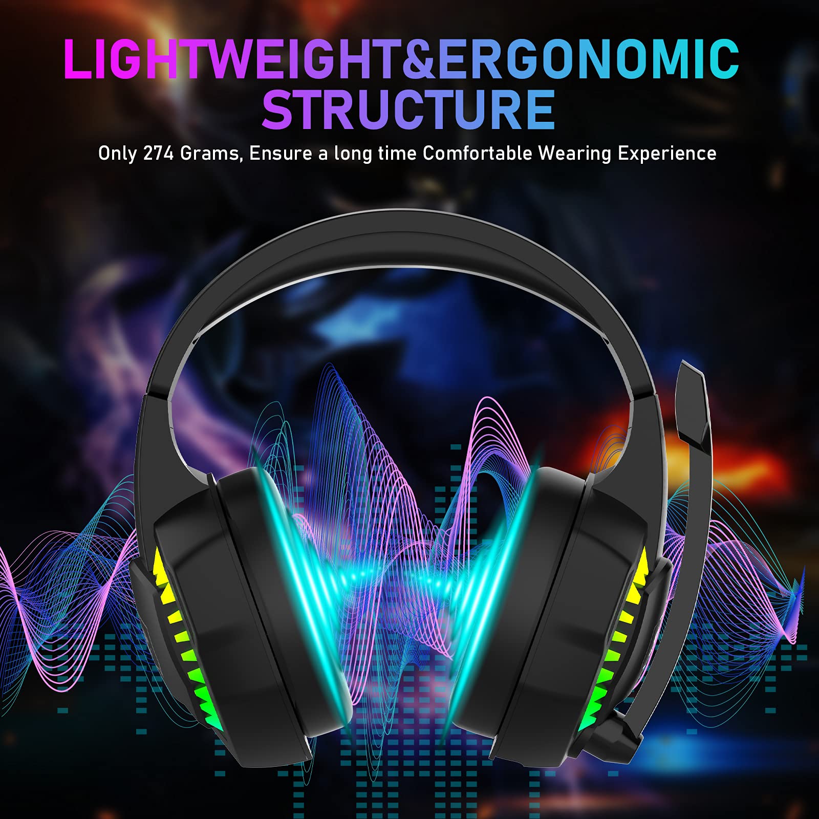 RGB Gaming Headset with Noise-Canceling Mic - Stereo Sound, Deep Bass & Memory Foam Earcups - Wired Over-Ear Headphones for PS5, Xbox Series X/S, Switch, PC, Mac - Perfect for FPS, Streaming & Music (Black)
